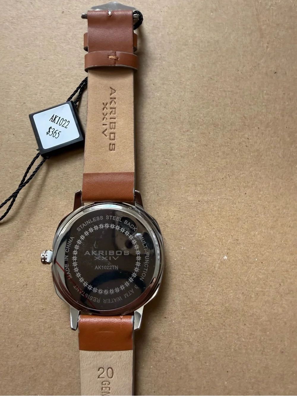 Akribos XXIV AK1022TN Men’s Multifunction Watch Genuine Leather Band New w/ Tags